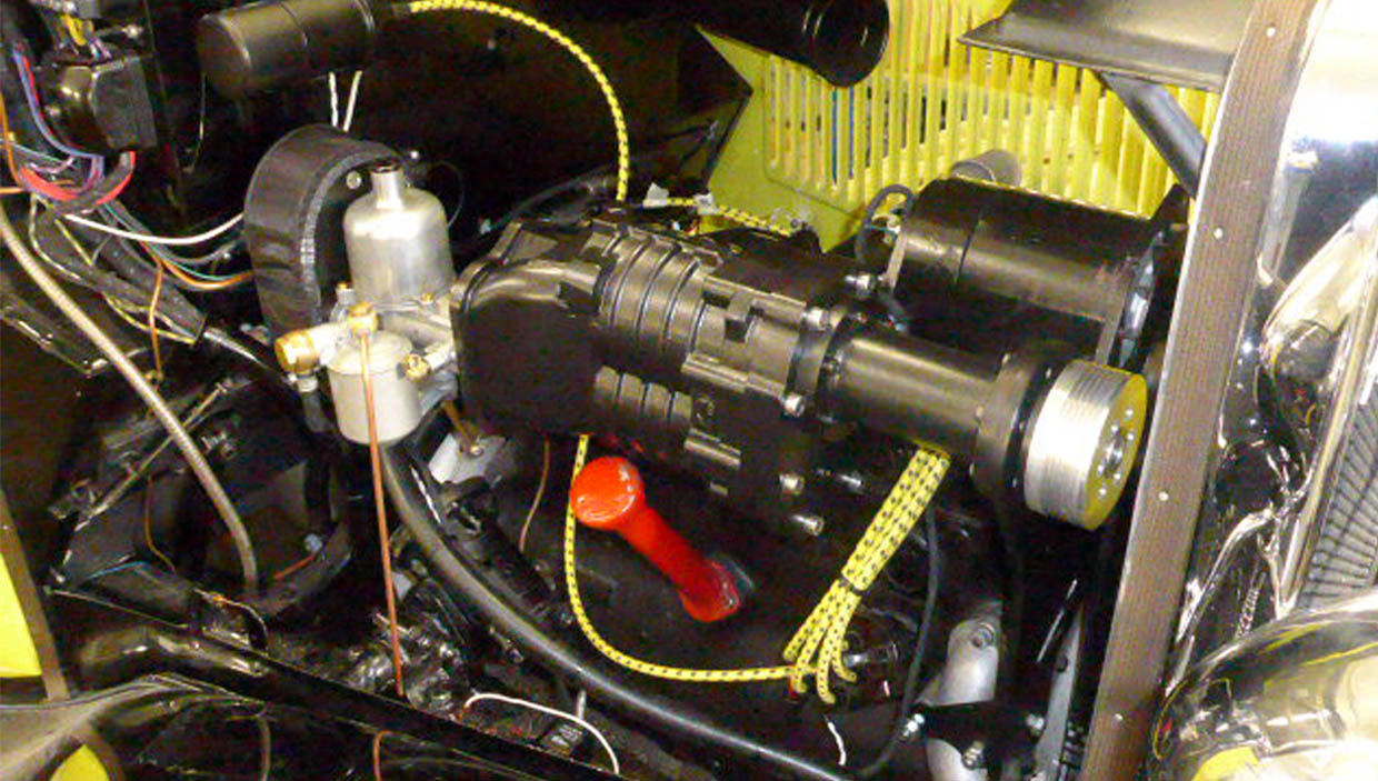1730 cc side valve with supercharger restored and integrated by Brian Bax of Tim Walker Restorations