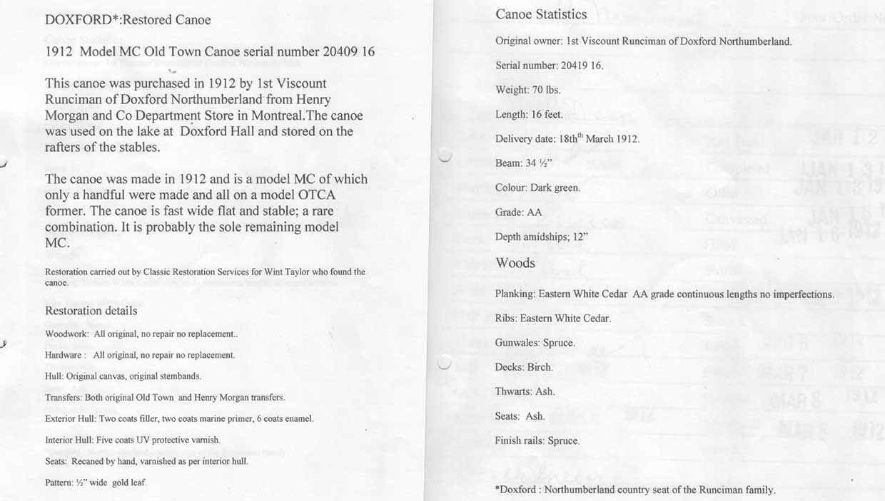 Old Town Canoe 'Doxford' Documentation